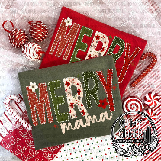 Merry Mama — patterned red and green merry-mama lettering