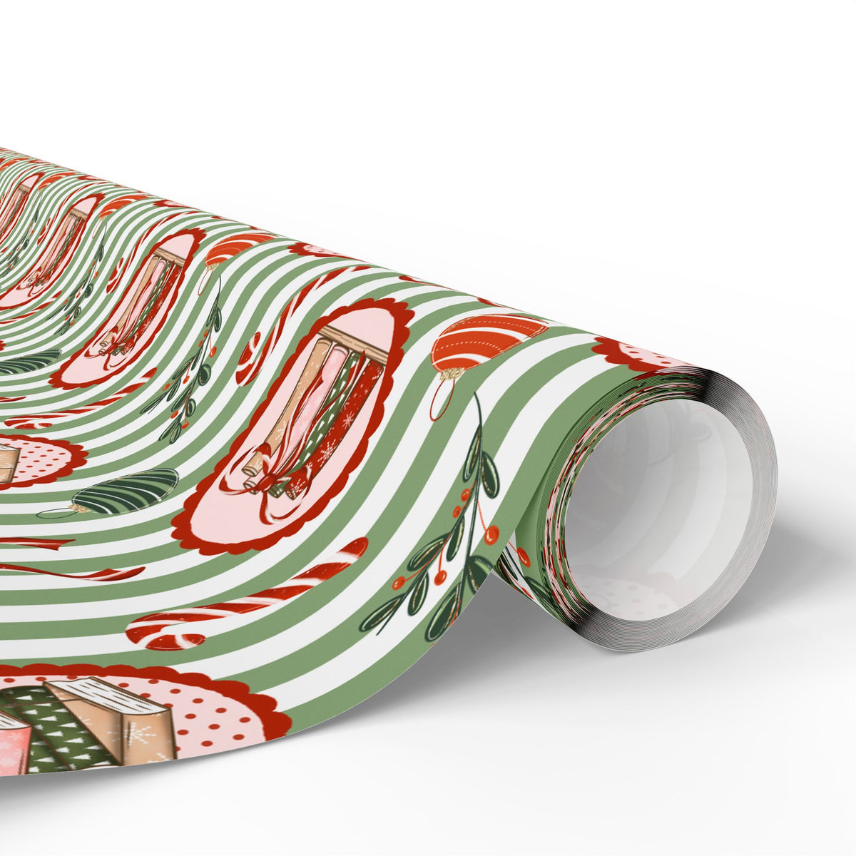 Book Lover Christmas Wrapping Paper, Sage Green Stripes, Festive Books & Bows, Bookish Holiday Gift Wrap