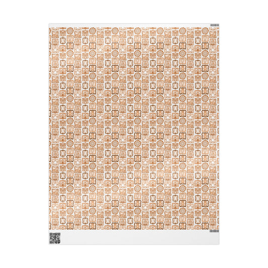 Gingerbread Christmas Wrapping Paper, Neutral Brown Cookie Frames, Bows & Hot Cocoa, Cozy Holiday Gift Wrap
