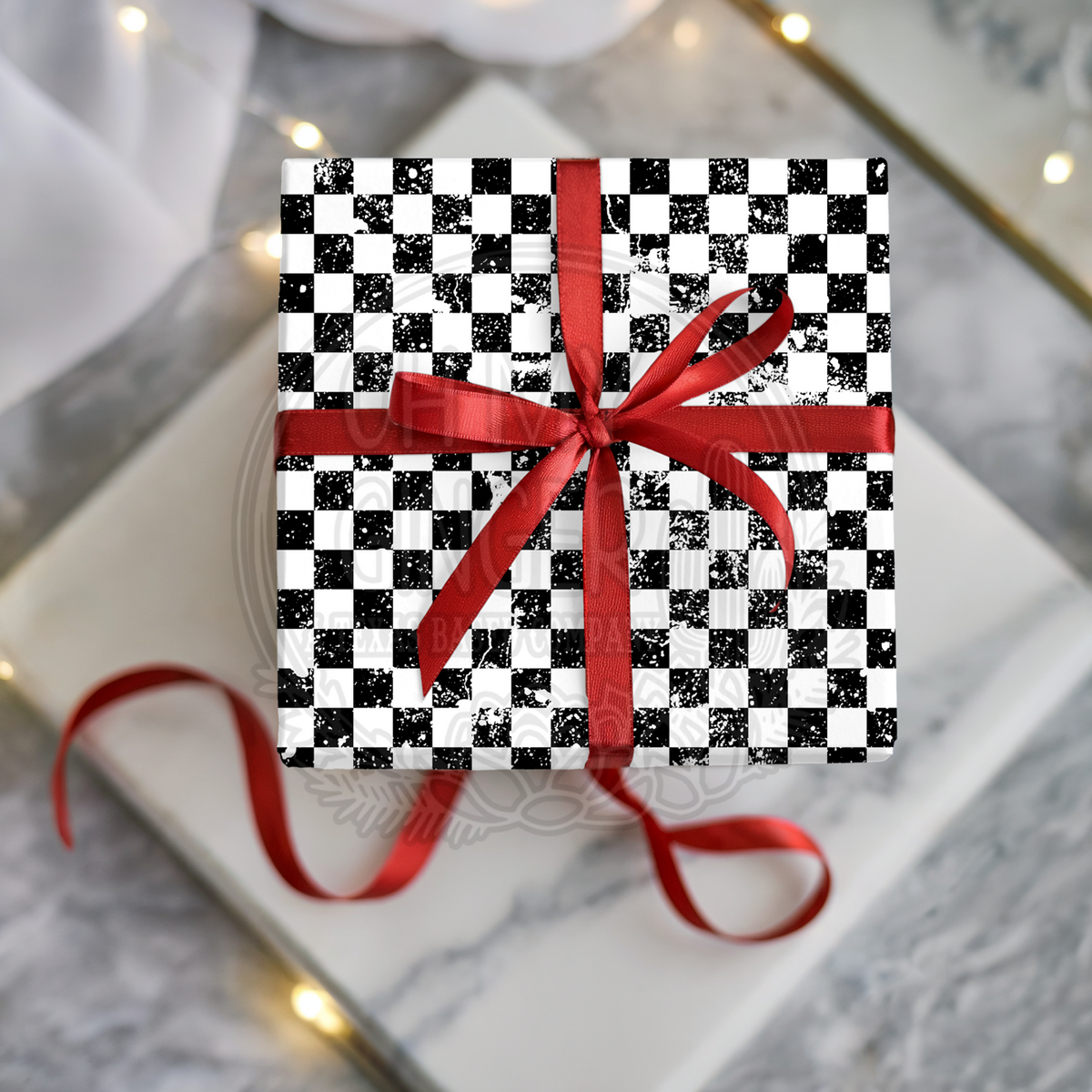 White Paint Splatter Checkerboard Wrapping Paper