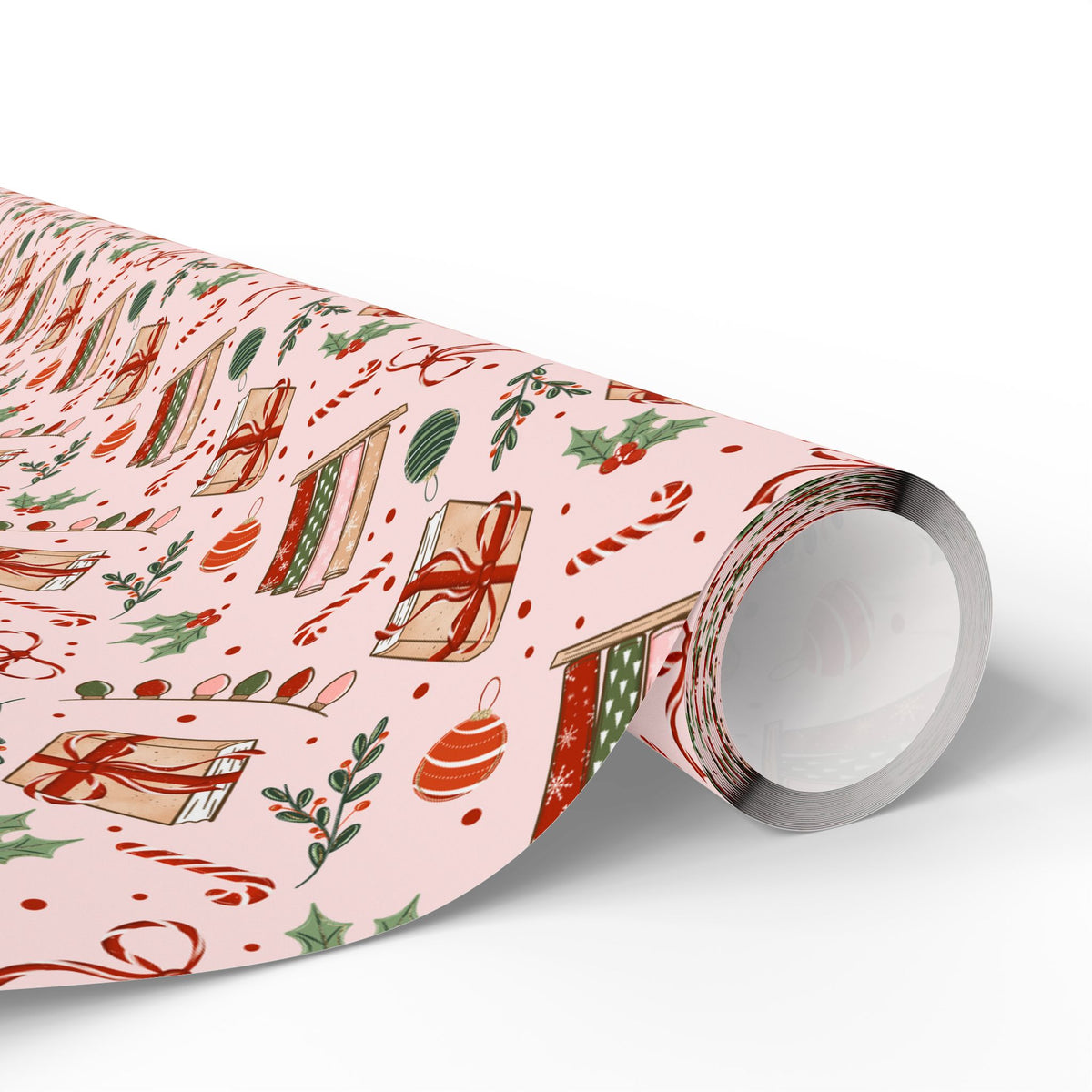 Pink Bookish Christmas Wrapping Paper, Holiday Books, Bows & Christmas Lights, Gift Wrap for Book Lovers