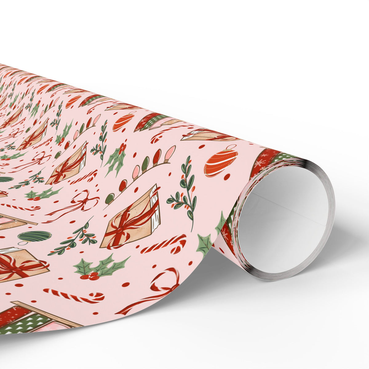 Pink Bookish Christmas Wrapping Paper, Holiday Books, Bows & Christmas Lights, Gift Wrap for Book Lovers