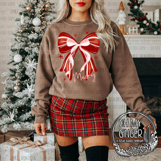 Merry Bow — a large red and white striped Christmas bow