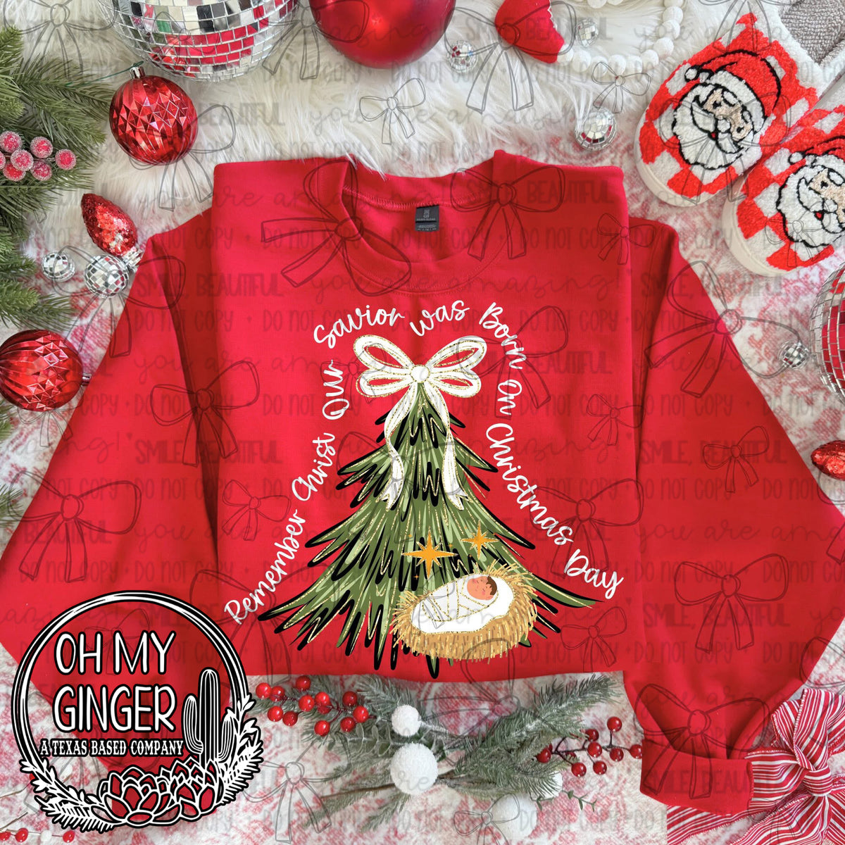 Christ our Savior Born On Christmas Day - White design featuring faith-centered Christmas typography in a white colorway celebrating the birth of Christ by Oh My Ginger