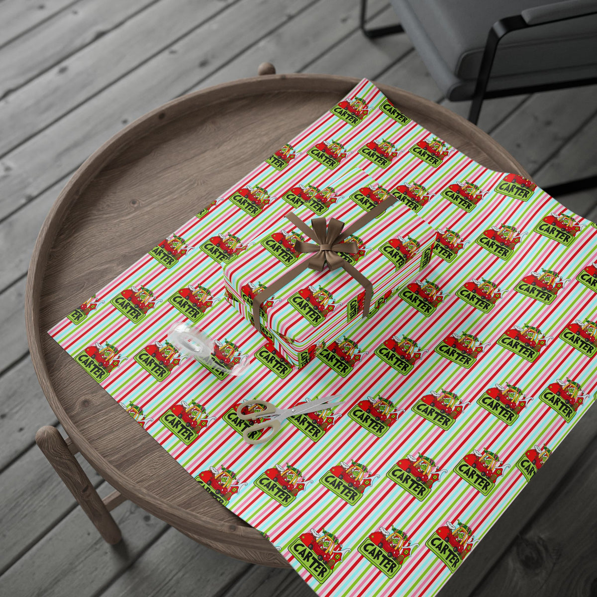 Merry Who Custom Wrapping Paper Christmas Wrapping Paper, Custom Name Striped Gift Wrap, Whoville Holiday Presents