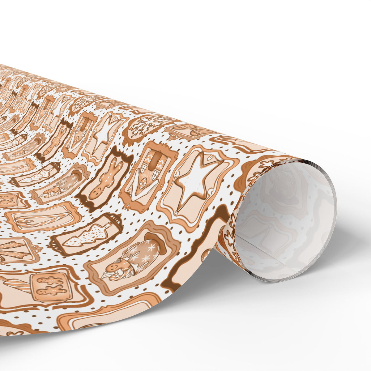 Gingerbread Christmas Wrapping Paper, Neutral Brown Cookie Frames, Bows & Hot Cocoa, Cozy Holiday Gift Wrap