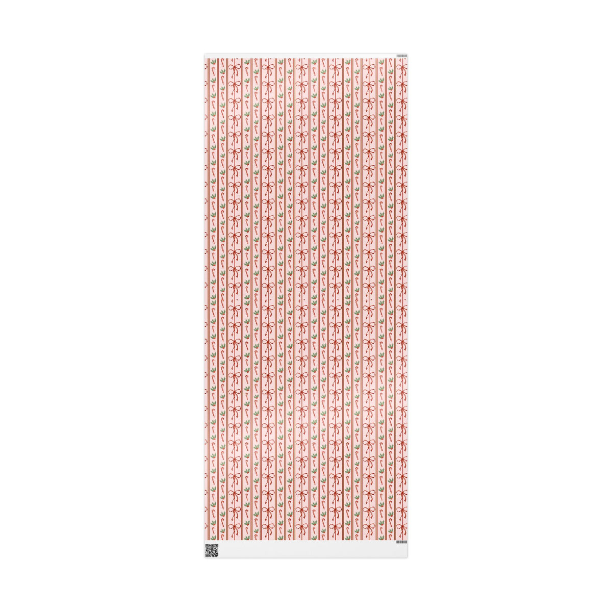Pink Candy Cane Christmas Wrapping Paper, Red Bows & Holly, Striped Coquette Holiday Gift Wrap