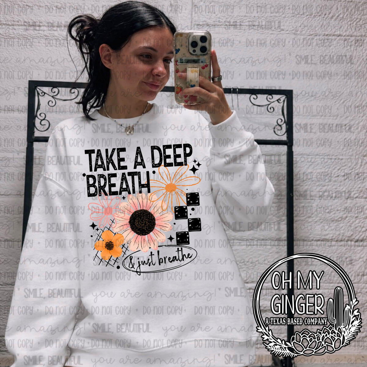 Take A Deep Breath — take-a-deep-breath lettering with flowers and checkerboard accents