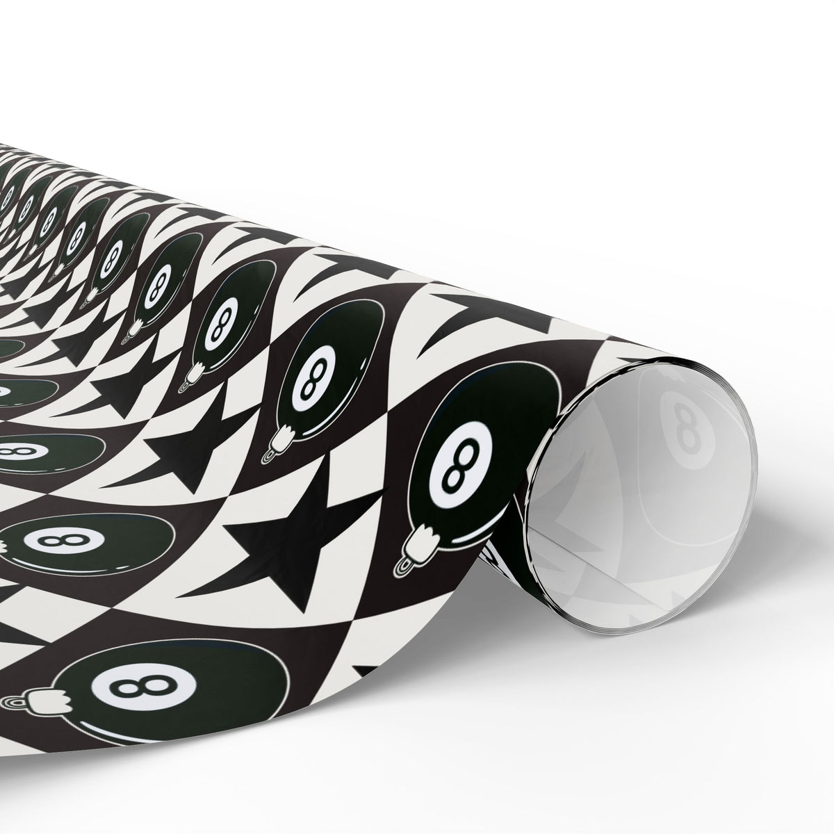 8 Ball Christmas Wrapping Paper, Black & White Ornament Gift Wrap, Stars & Diamonds, Billiards Holiday Paper