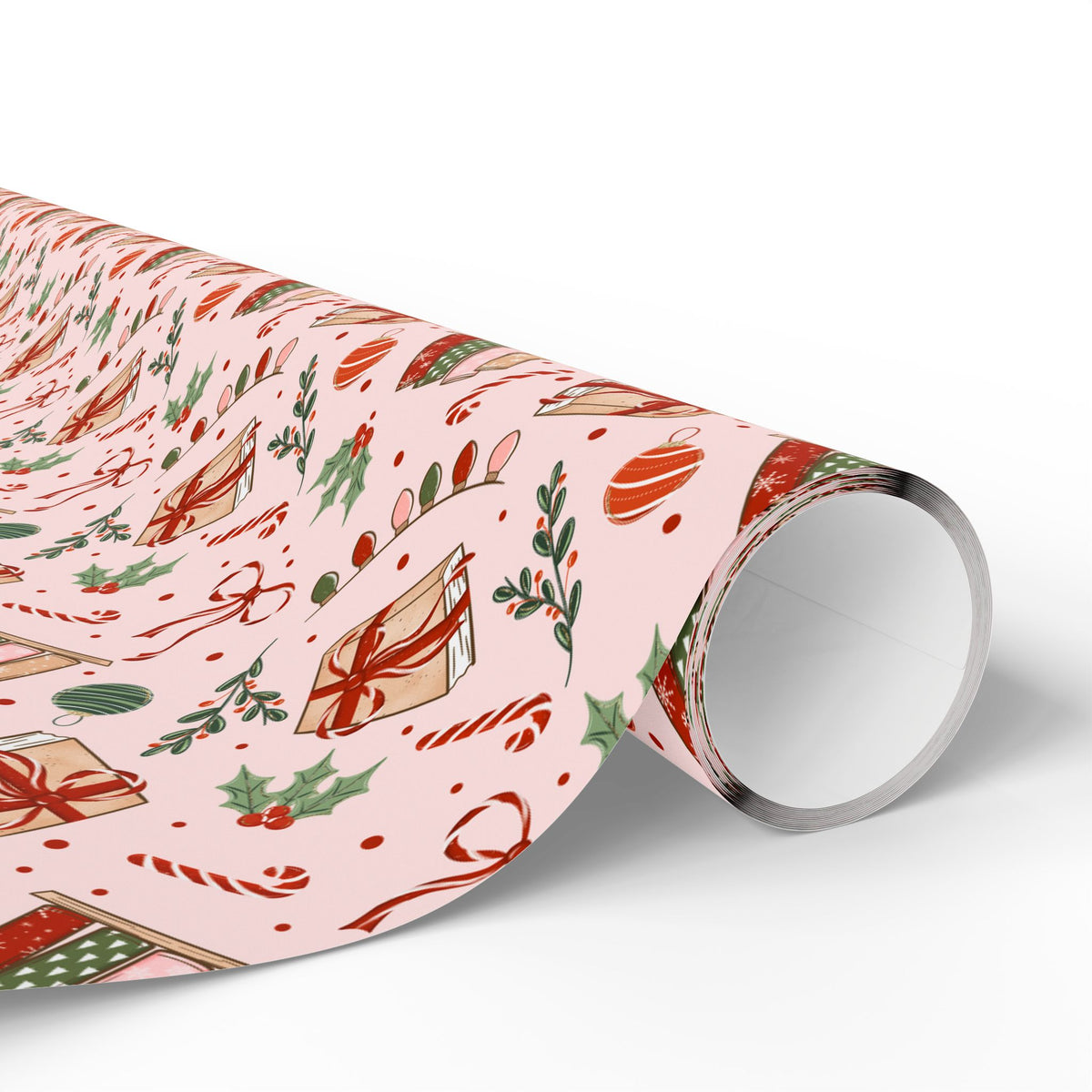 Pink Bookish Christmas Wrapping Paper, Holiday Books, Bows & Christmas Lights, Gift Wrap for Book Lovers
