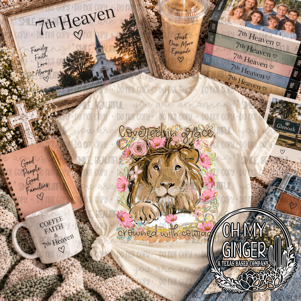 Covered In Grace — a lion with flowers and covered-in-grace lettering