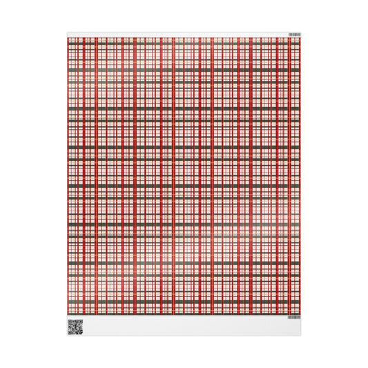 Pink Christmas Plaid Wrapping Paper, Red & Green Tartan with Faux Gold Glitter, Classic Holiday Gift Wrap