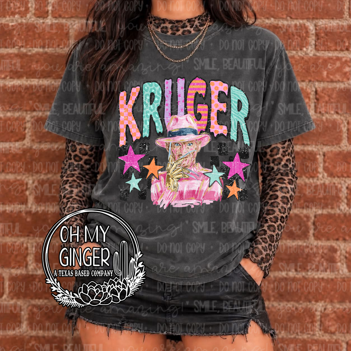 Krueger adult apparel design featuring a nightmare-slasher-inspired horror design by Oh My Ginger