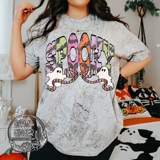 Spooky Bats adult apparel design featuring a playful Halloween design featuring spooky bat imagery by Oh My Ginger