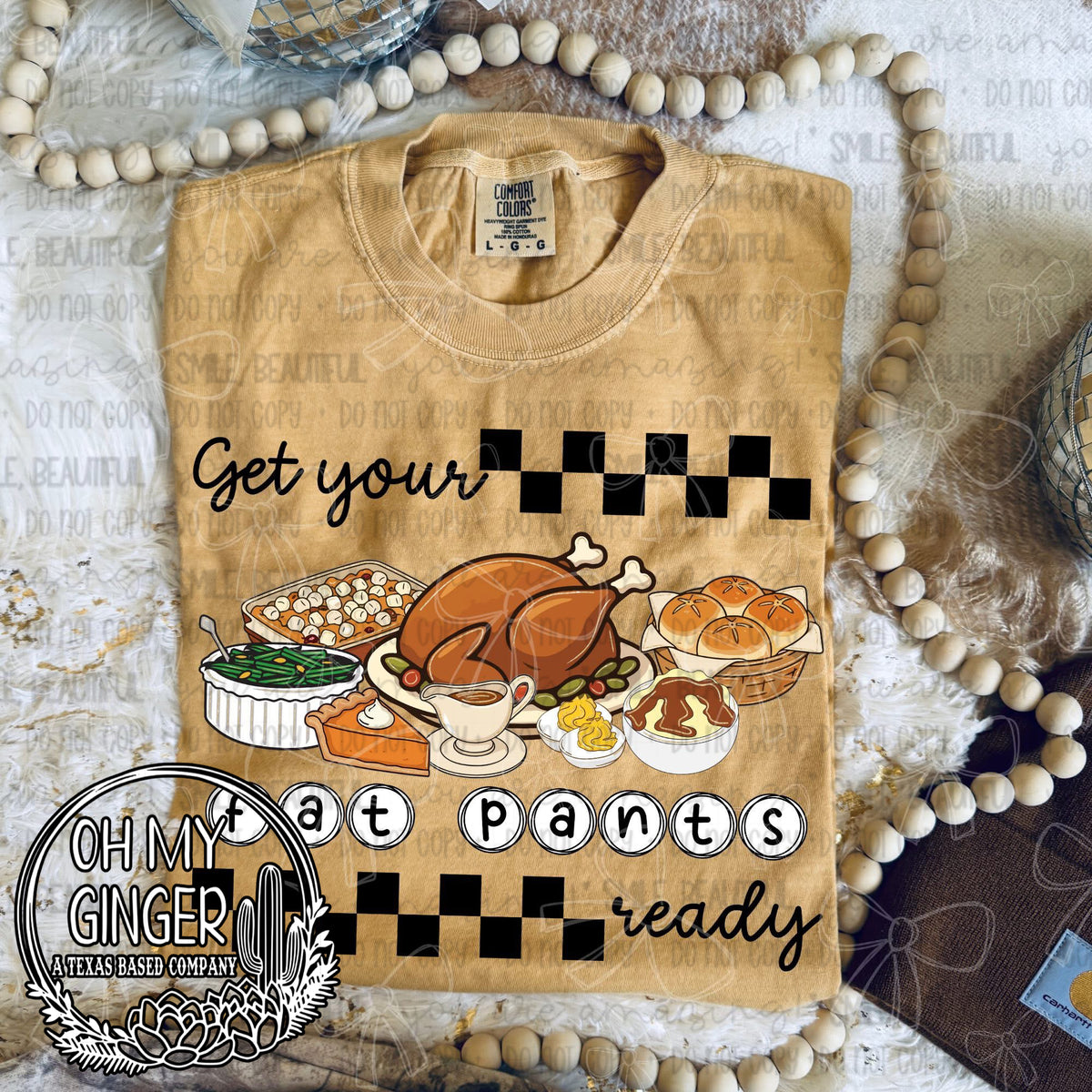 Get Your Fat Pants Ready design featuring funny Get Your Fat Pants Ready holiday-meal typography by Oh My Ginger