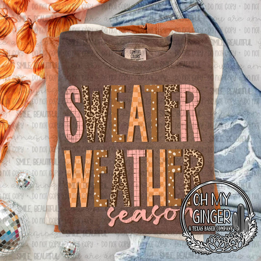 Sweater Weather Season — patterned sweater-weather lettering in warm autumn colors