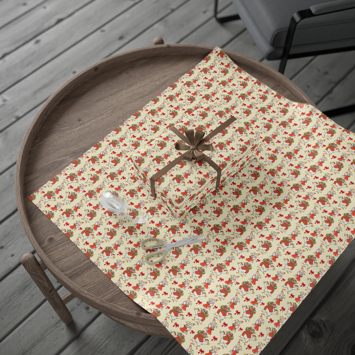 Christmas Goose Wrapping Paper, Cute Geese with Santa Hats, Presents & Red Bows, Whimsical Holiday Gift Wrap