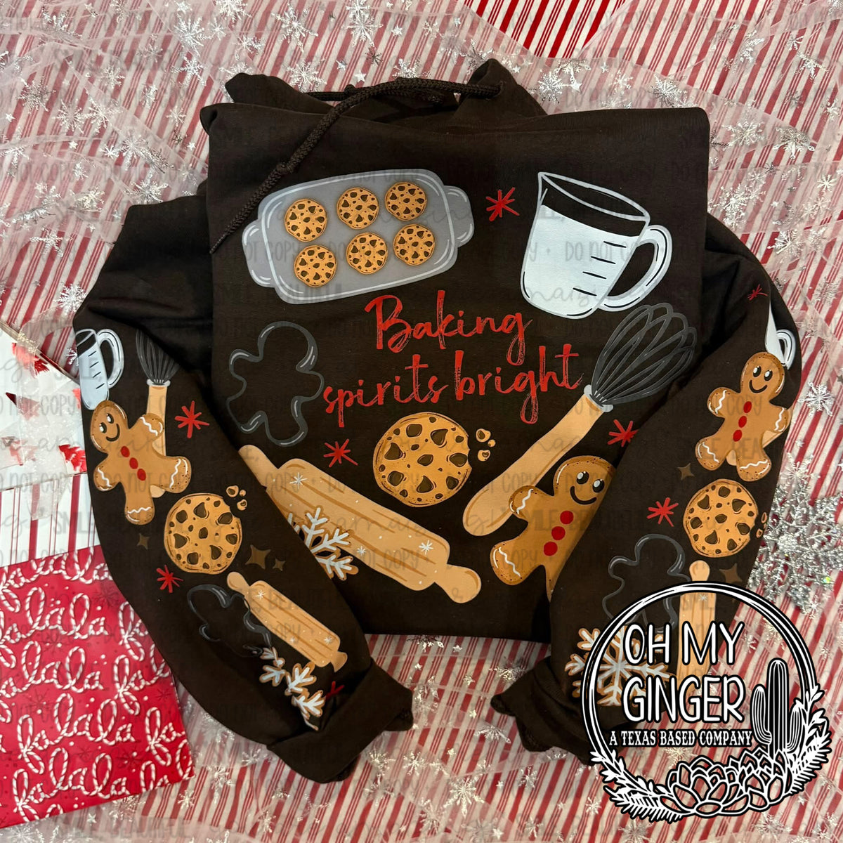Baking Spirits Bright - Sleeve Prints on Longsleeves and Up — baking-spirits-bright lettering with gingerbread and baking accents