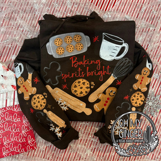 Baking Spirits Bright - Sleeve Prints on Longsleeves and Up — baking-spirits-bright lettering with gingerbread and baking accents