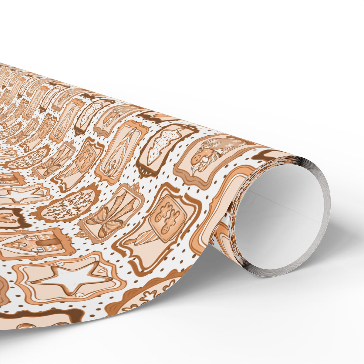 Gingerbread Christmas Wrapping Paper, Neutral Brown Cookie Frames, Bows & Hot Cocoa, Cozy Holiday Gift Wrap