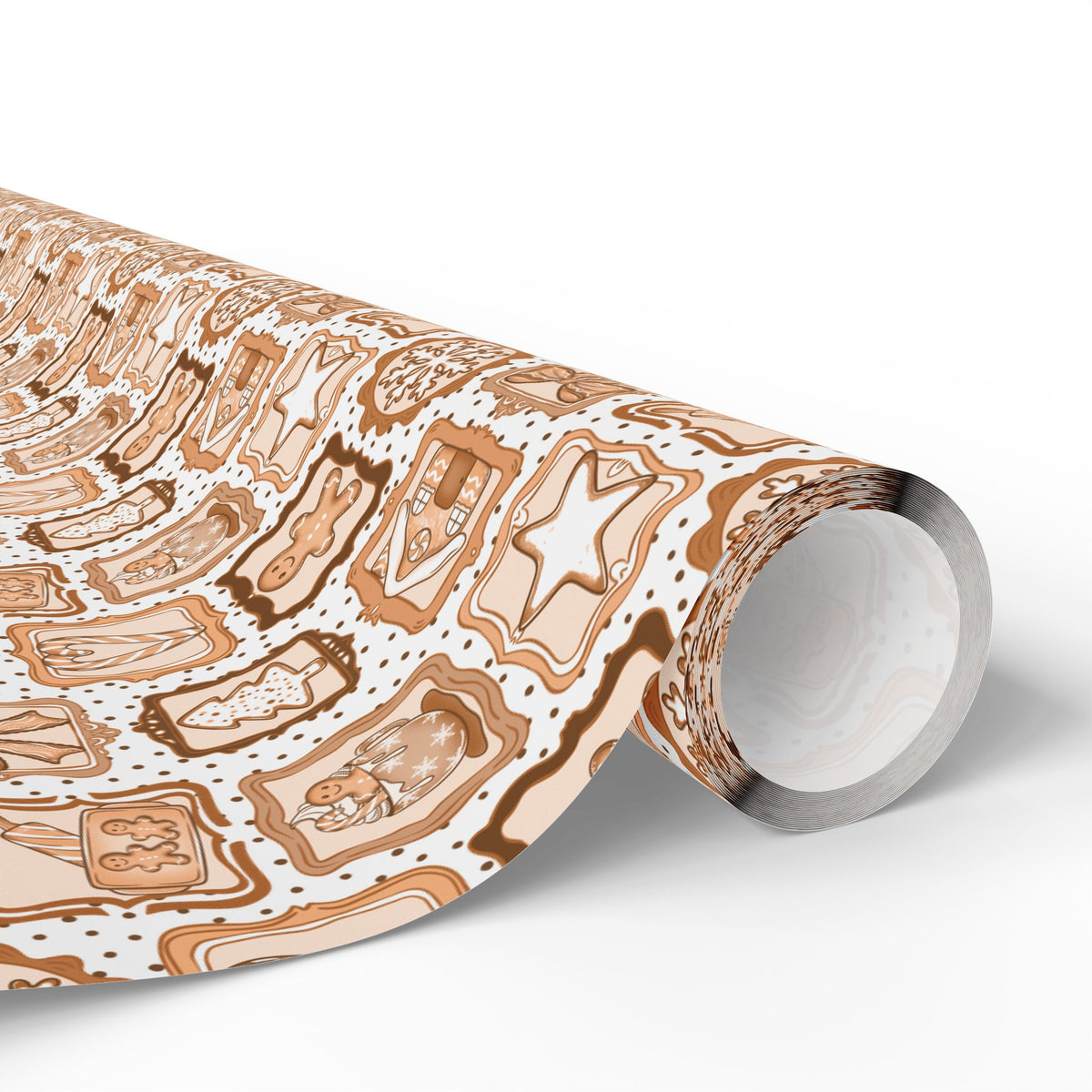 Gingerbread Christmas Wrapping Paper, Neutral Brown Cookie Frames, Bows & Hot Cocoa, Cozy Holiday Gift Wrap