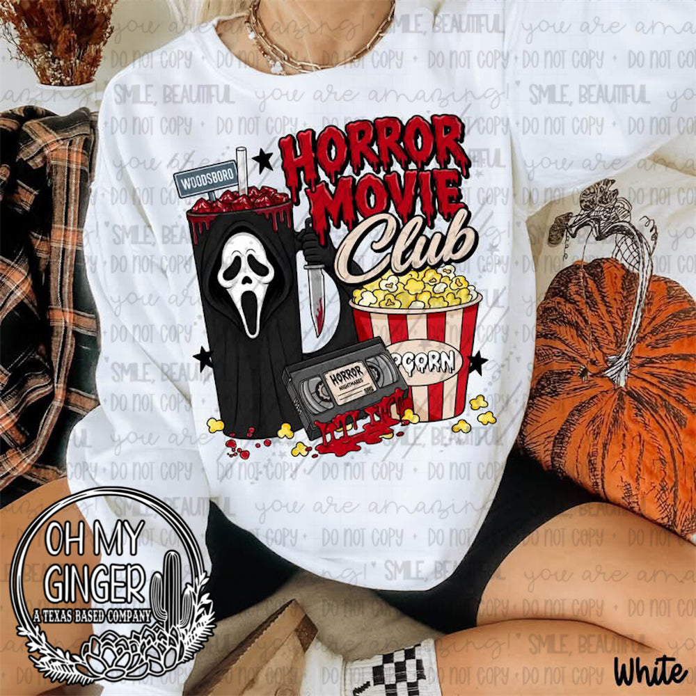 Horror Movie Club GF design featuring a horror movie club design with a masked slasher-inspired character by Oh My Ginger