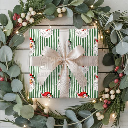 Santa Green Stripes Wrapping Paper