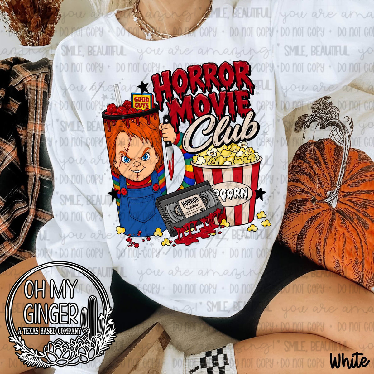 Horror Movie Club Chuck design featuring a horror movie club design with a killer-doll-inspired character by Oh My Ginger