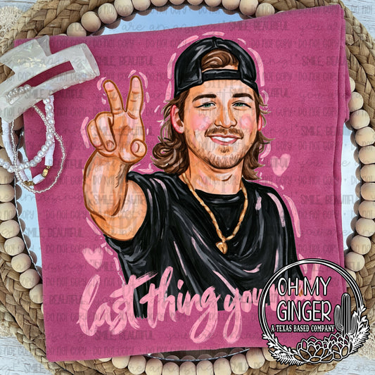 Last Thing You Need — a country-singer portrait and pink script lettering