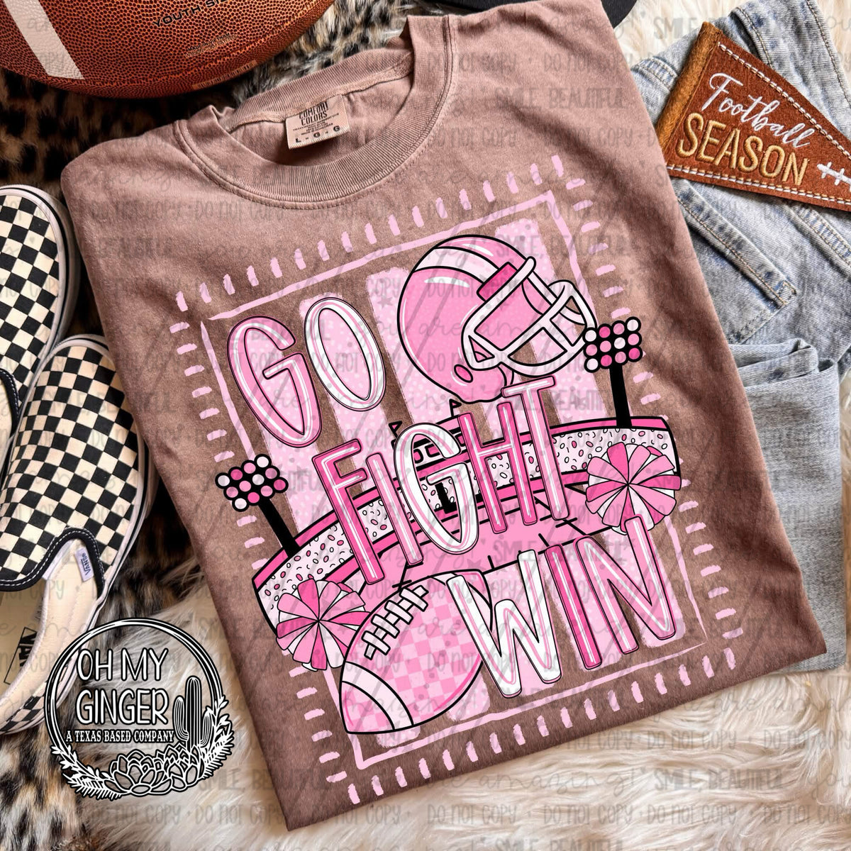 Go Fight Win Stadium adult apparel design featuring a stadium-inspired Go Fight Win football design by Oh My Ginger