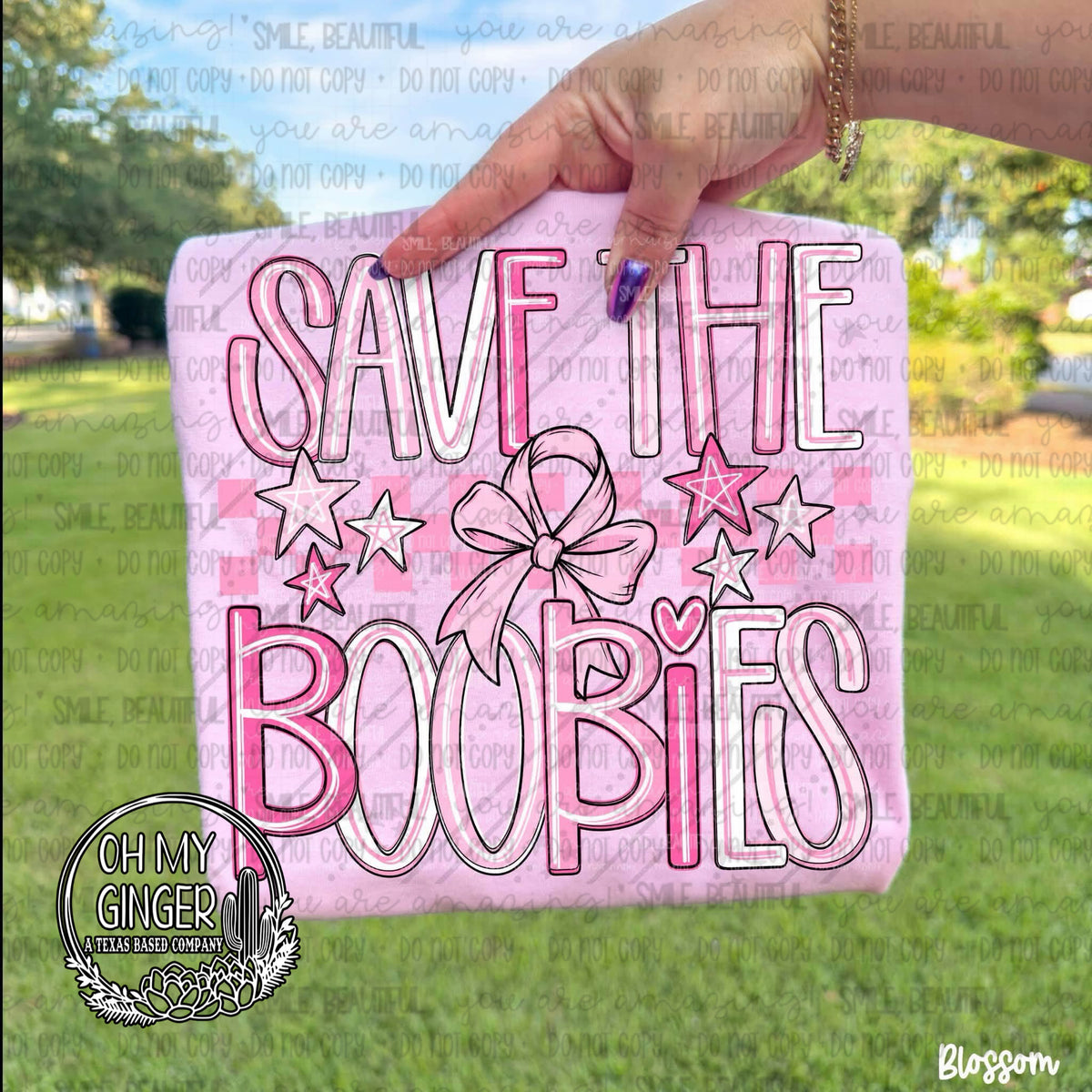 Save The Boobies adult apparel design featuring a bold Save The Boobies breast cancer awareness design by Oh My Ginger