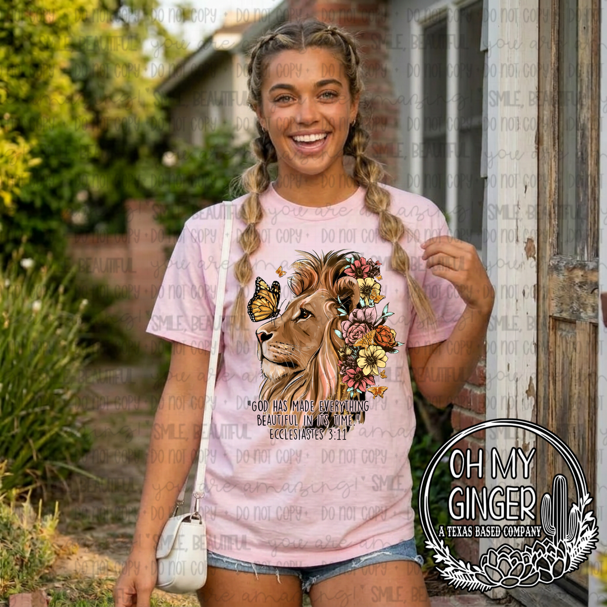 God Has Made Everything Beautiful — a lion with pink flowers and encouraging faith lettering