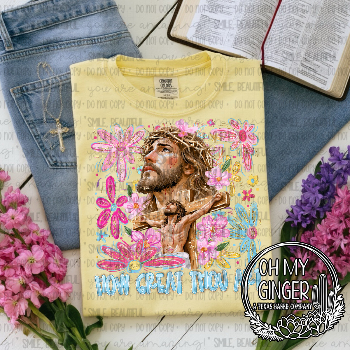 How Great Thou Art — a lion portrait with flowers and How Great Thou Art lettering