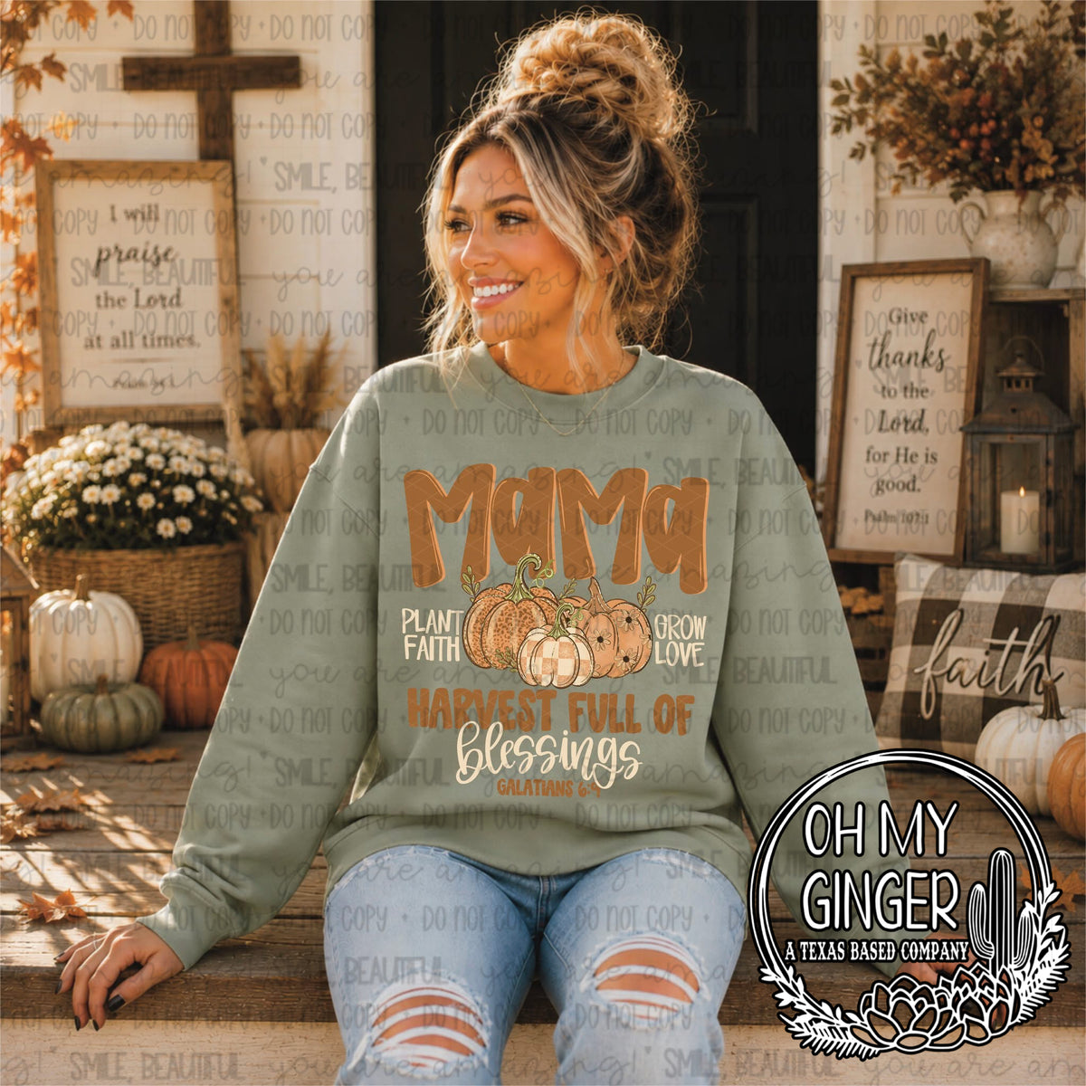 Harvest Full Of Blessings — mama lettering, patterned pumpkins and harvest-full-of-blessings wording