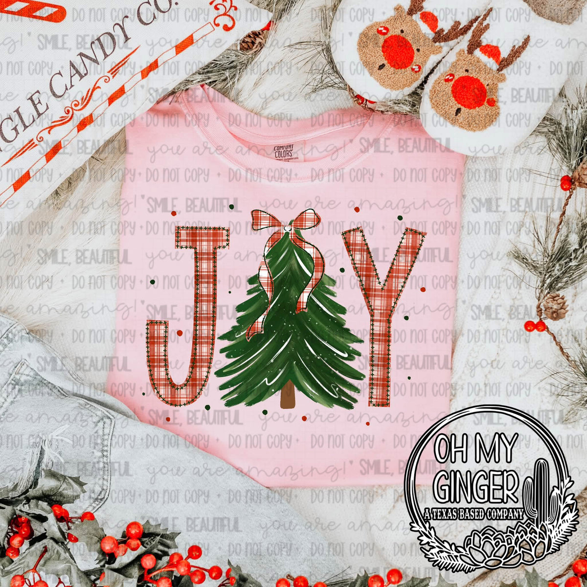 Joy — JOY lettering with a Christmas tree in the center