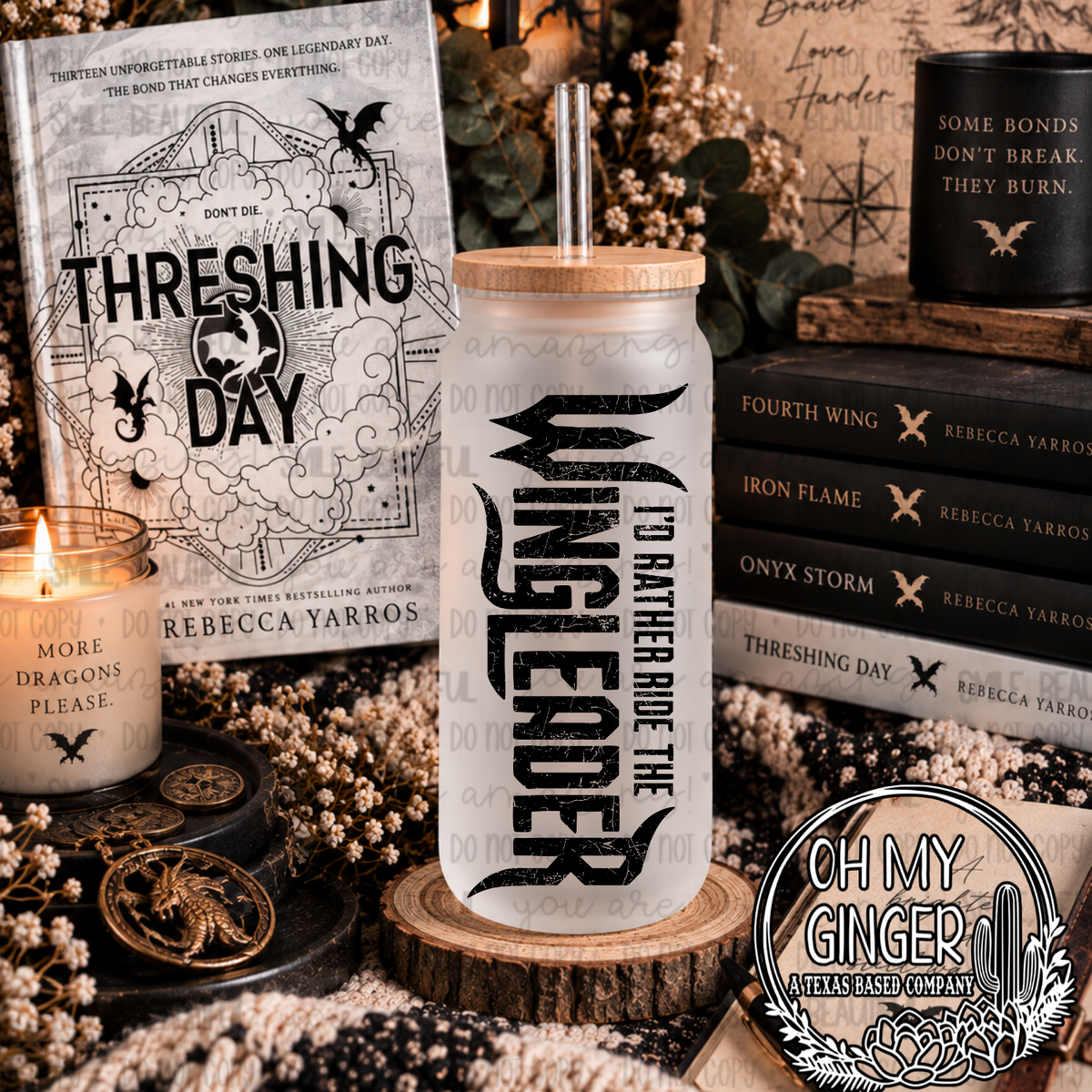 Wingleader 16oz glass can mockup with bold black I’d Rather Ride the Wingleader lettering