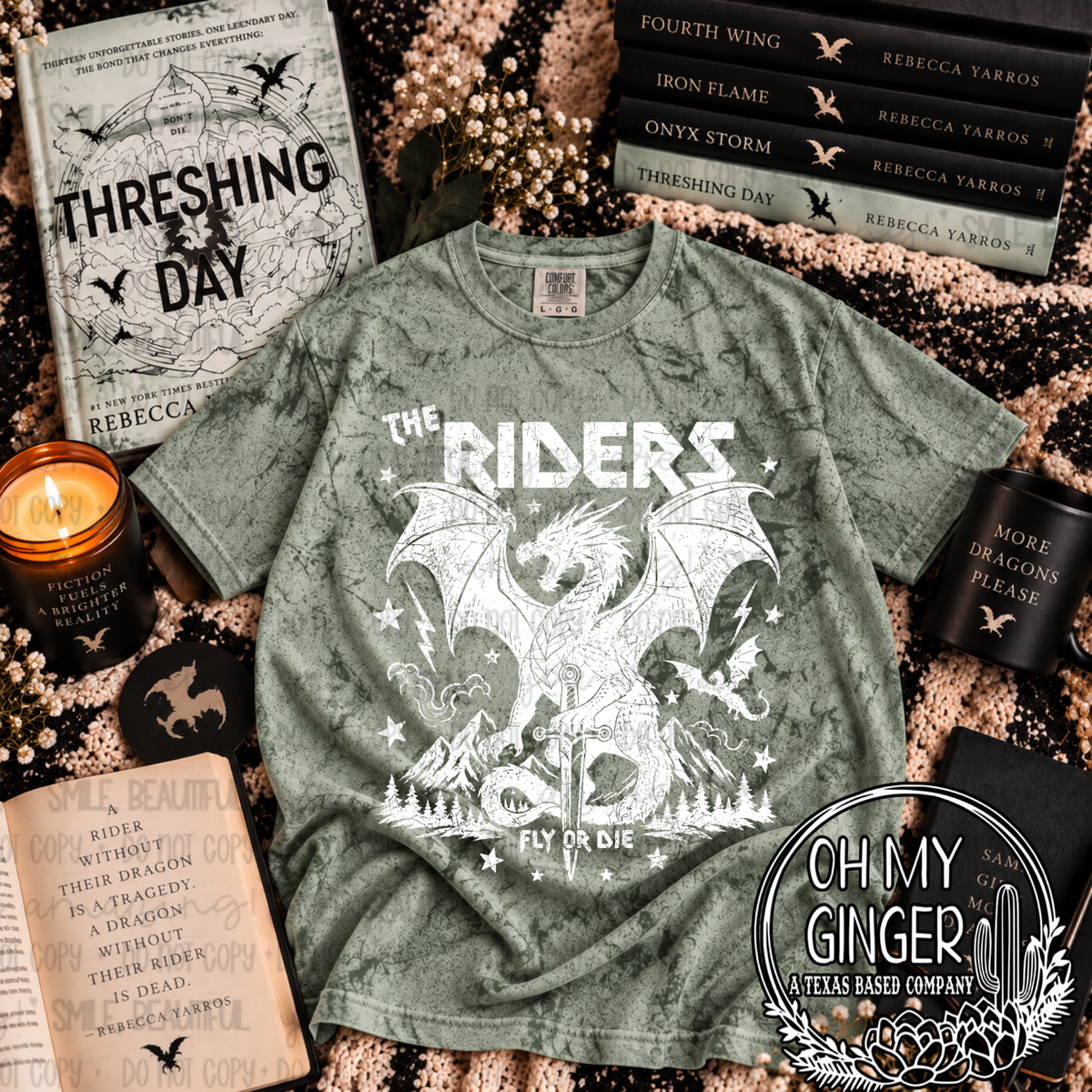 The Riders Fly Or Die graphic tee featuring a winged dragon, sword, mountains, pine trees and stars
