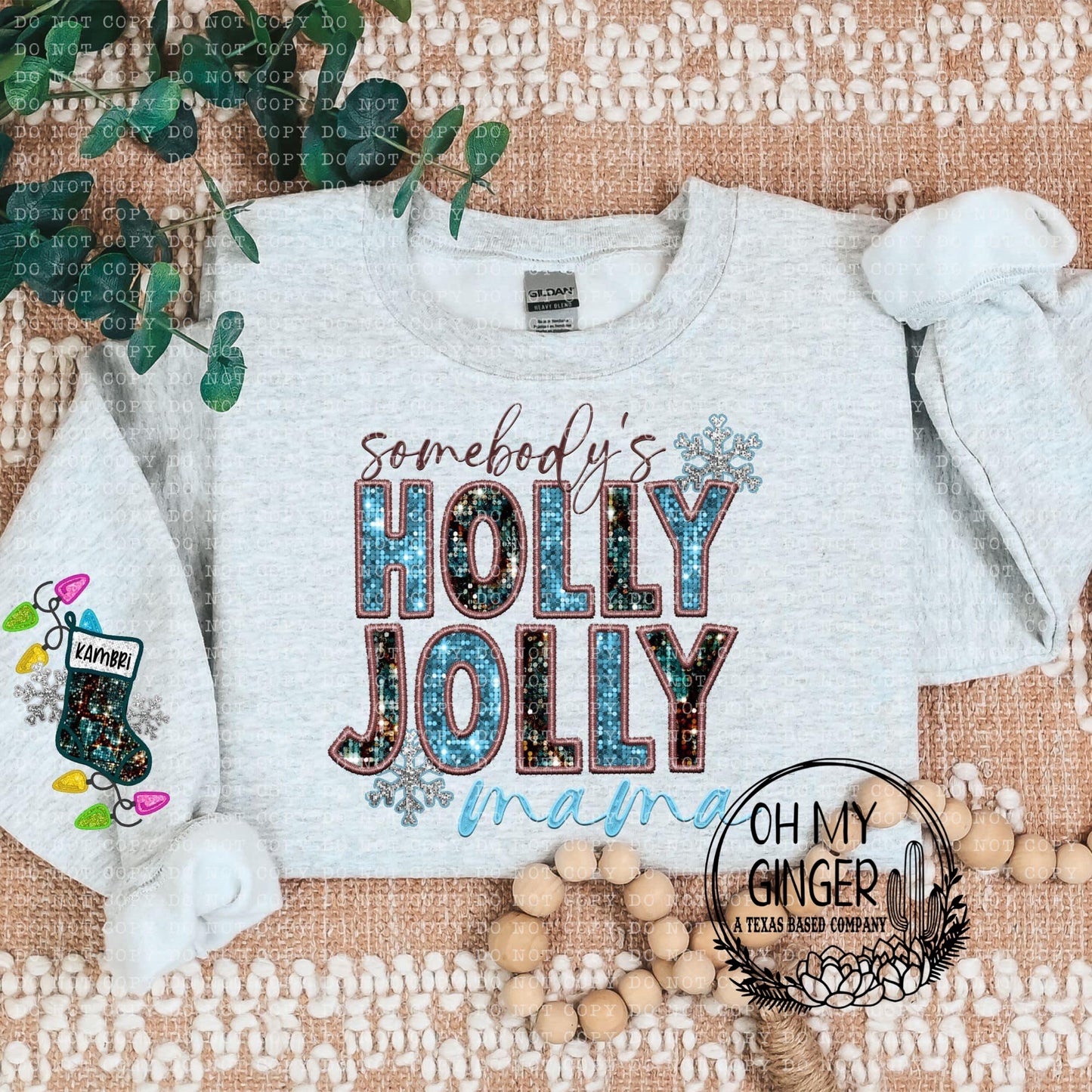 Holly Jolly Mama Sweatshirt - Blue/Brown