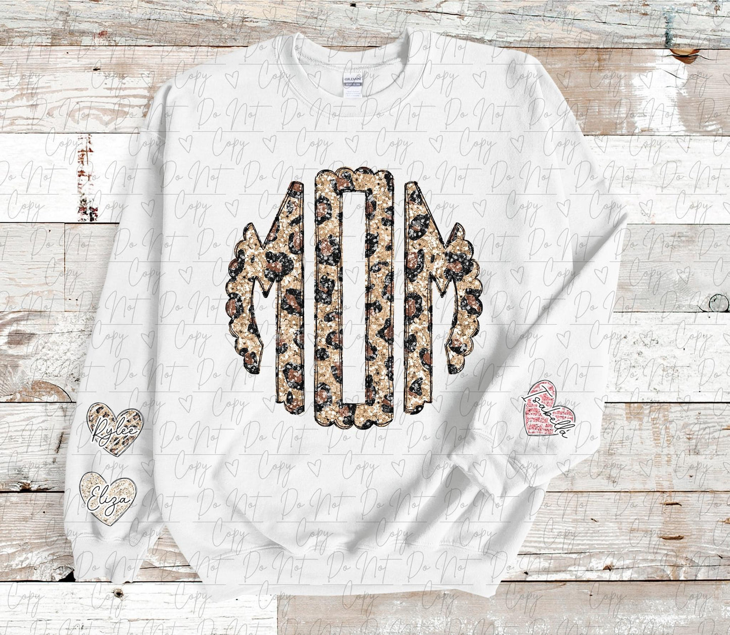 Leopard Monogram w/ Hearts Mama Sweatshirt